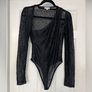 Superdown Black Lace Long Sleeve Bodysuit‎ Sexy
